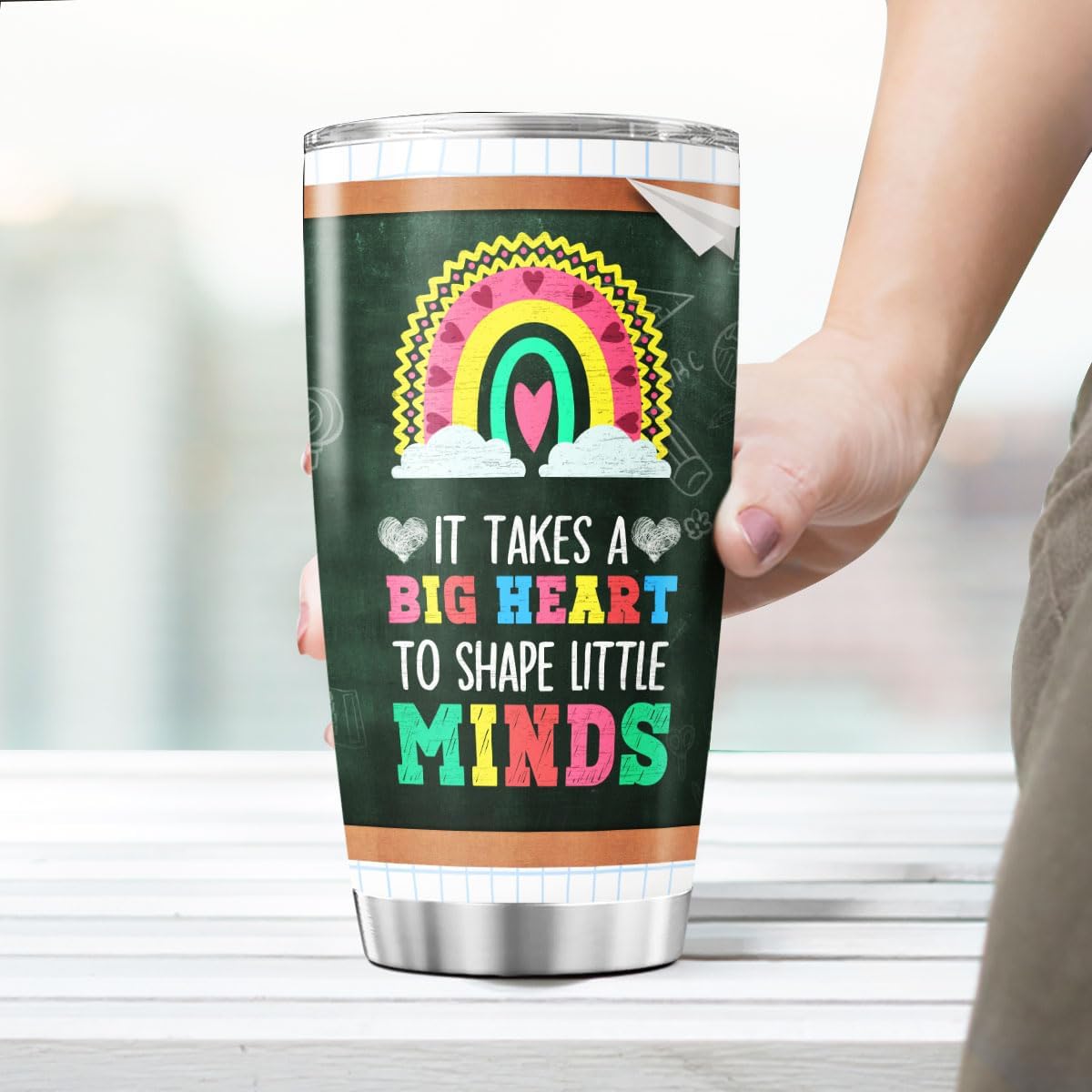 Teacher Appreciation Gift for Women, Colorful Rainbow Quote 20oz Stainless Steel Tumbler, Big Heart to Shape Little Minds, Insulated Coffee Travel Mug for School Use - Image 6