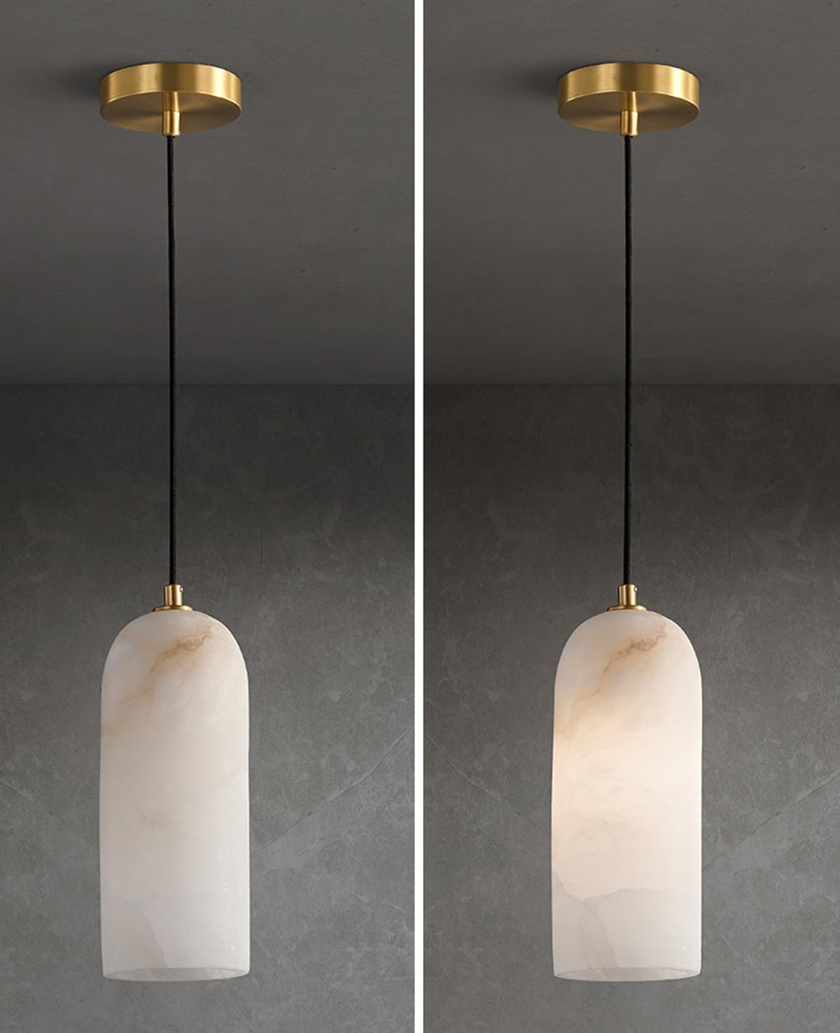 Alabaster Pendant Lamps 1-Light Mid Century Gold Brass Pendant Lights Marble Stone Shade Alabaster Chandelier for Dining Room Kitchen Island Foyer