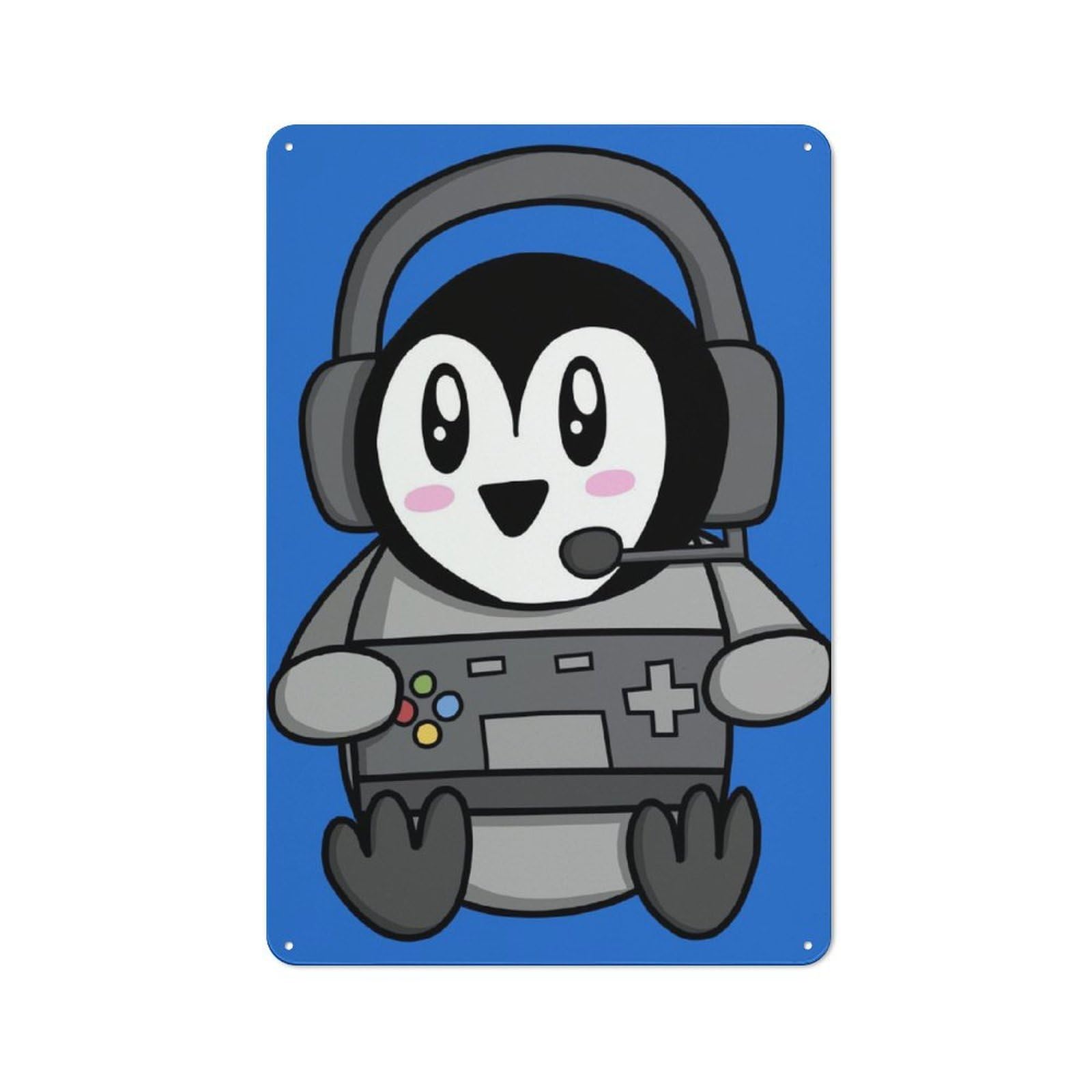 Junmoney Penguin Gamer Rustic Tin Wall Plaque 30X20cm For Café Or Restaurant, For Kitchen, Dining Room And Home Bar Wall Decor