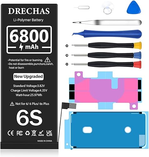 DRECHAS 6800mAh Batería para iPhone 6S, 2023 nueva batería de repuesto de polímero de litio de alta capacidad mejorada de 0 ciclos para iPhone 6S