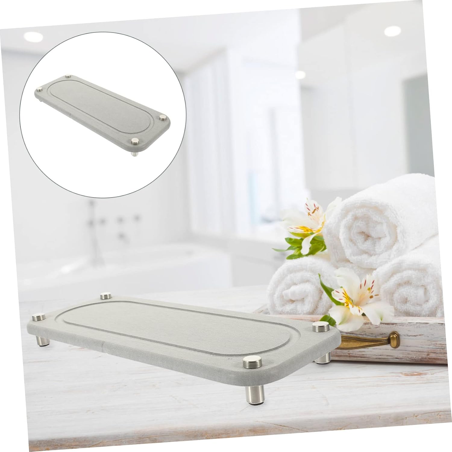 Alipis Water Absorbent Diatomite Coaster Quick Drying Pad for Mouthwash Cups Holder Stand Non Slip Bathroom Sink Organizer for Kitchen Hotel Use Grey Design