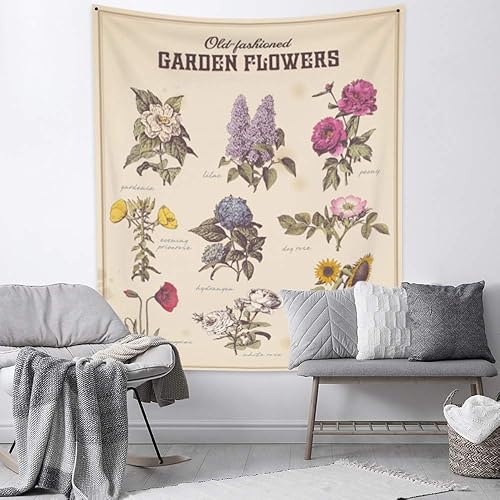 Miniatura 4 de Yongto Tapiz de flores silvestres en la carretera, tapiz de pared colorido con plantas florales, tapiz de jardín, girasol, rosa, tapiz de pared