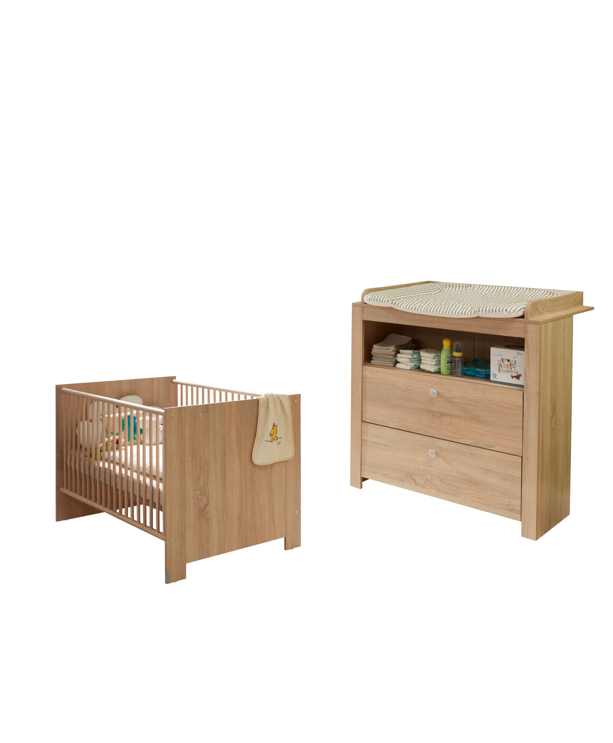 trendteam smart living - Mobilier de Chambre de bébé combiné en 2 pièces - Chambre de bébé - Olivia - Couleur chêne Clair - 155360645