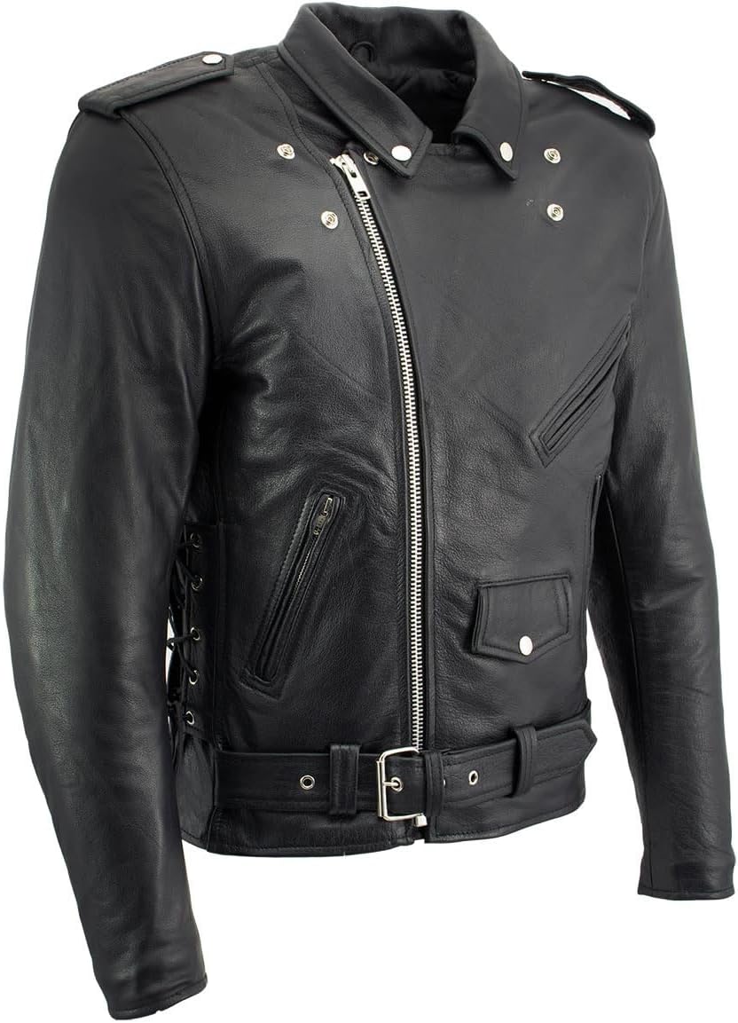 Milwaukee Leather LKM1701 Men's Classic Side Laced Black Motorcycle Premium Leather Jacket with CE Armor Protection