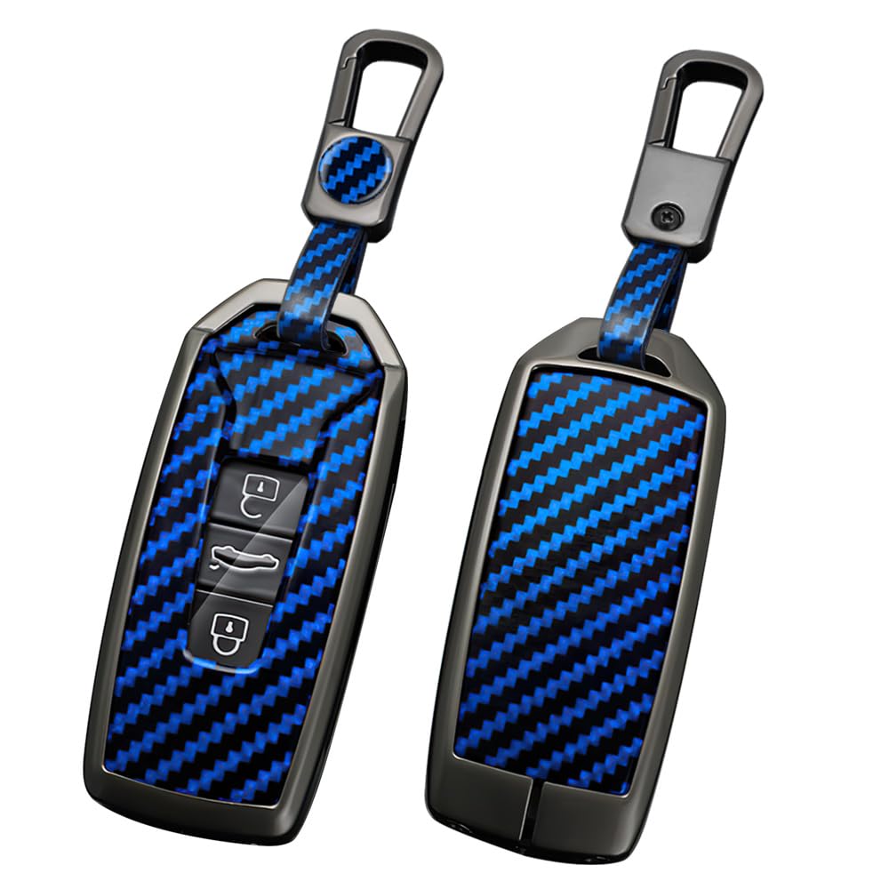 ontto Car Key Holder Full Protection Carbon Pattern Key Fob Case Metal Key Housing Compatible with Volkswagen Touareg 2018-2021 CC 2011-2016,White