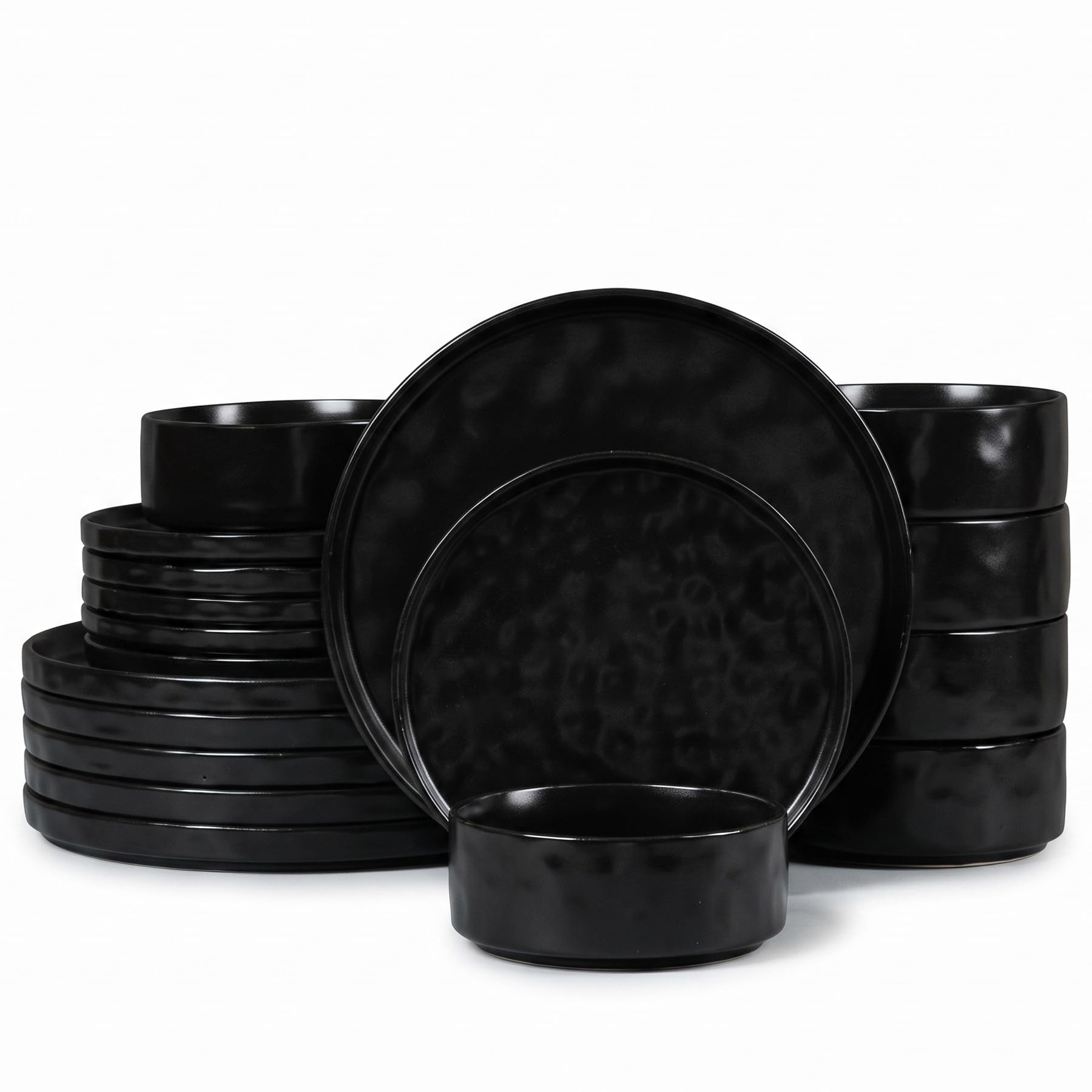 HaWare Dinner Set, 18 Piece Dinnerware Plates and Bowls, Matte Black