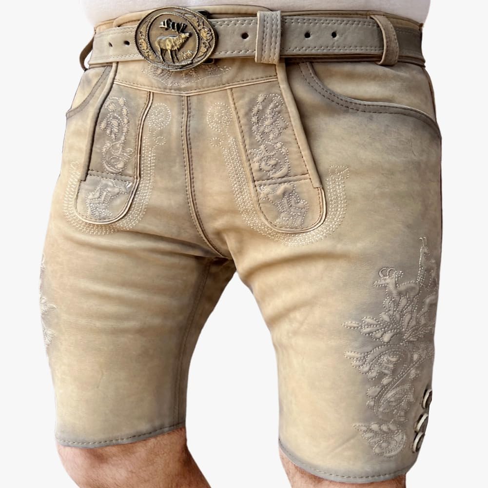 sais Oktoberfest Trachten Lederhose, Trachtenlederhose, Herren Lederhose Trachtenhose inkl Gürtel Größe 48-58