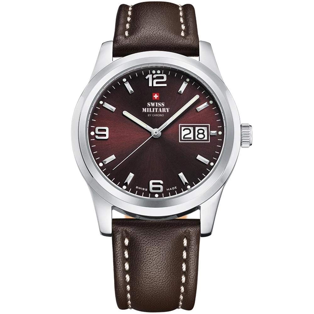 Swiss military Mens Analog Swiss Quartz Watch with Leather Bracelet SM34004.08
