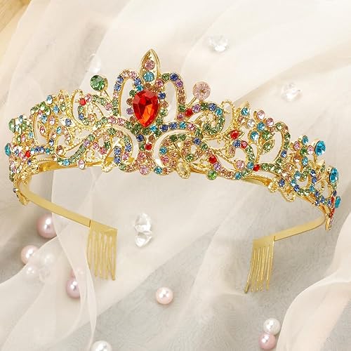 Miniatura 2 de Corona de boda dorada para novia, tiaras de princesa de cristal para mujer, diademas brillantes con diamantes de imitación, corona de feliz