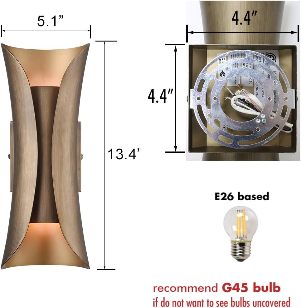 CLAXY Modern Wall Sconce 2-Light Brushed Brass Wall Lamp Bath Wall Mounted Lamps-Updated Canopy
