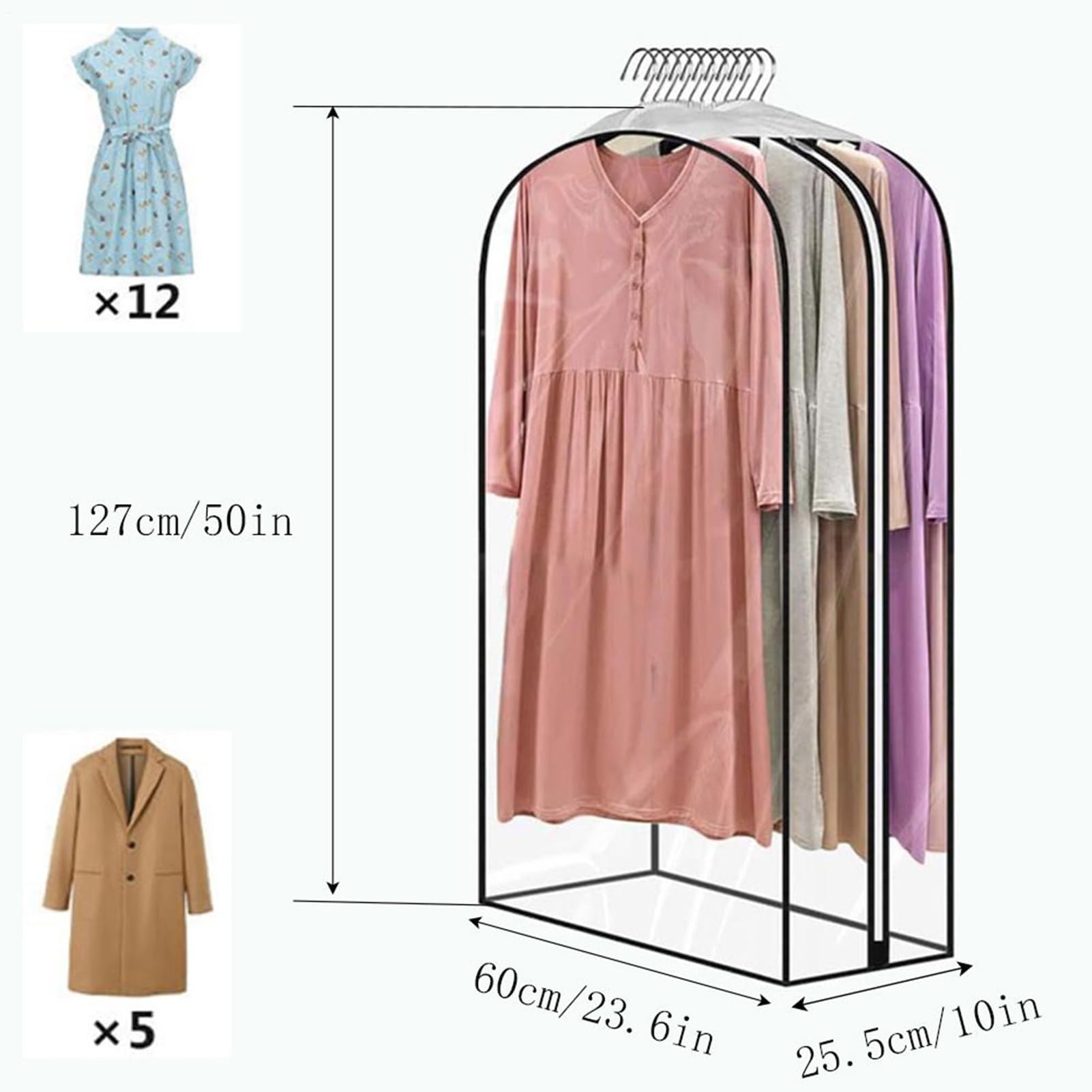 Generic Coat Covers, Clear Clothes Bag, Dustproof Zipper Closure, Hangable Garment Protector, Closet Storage Solution for Jackets Shirts Coats Wardrobe Home Organization 23.62x50x10.04in