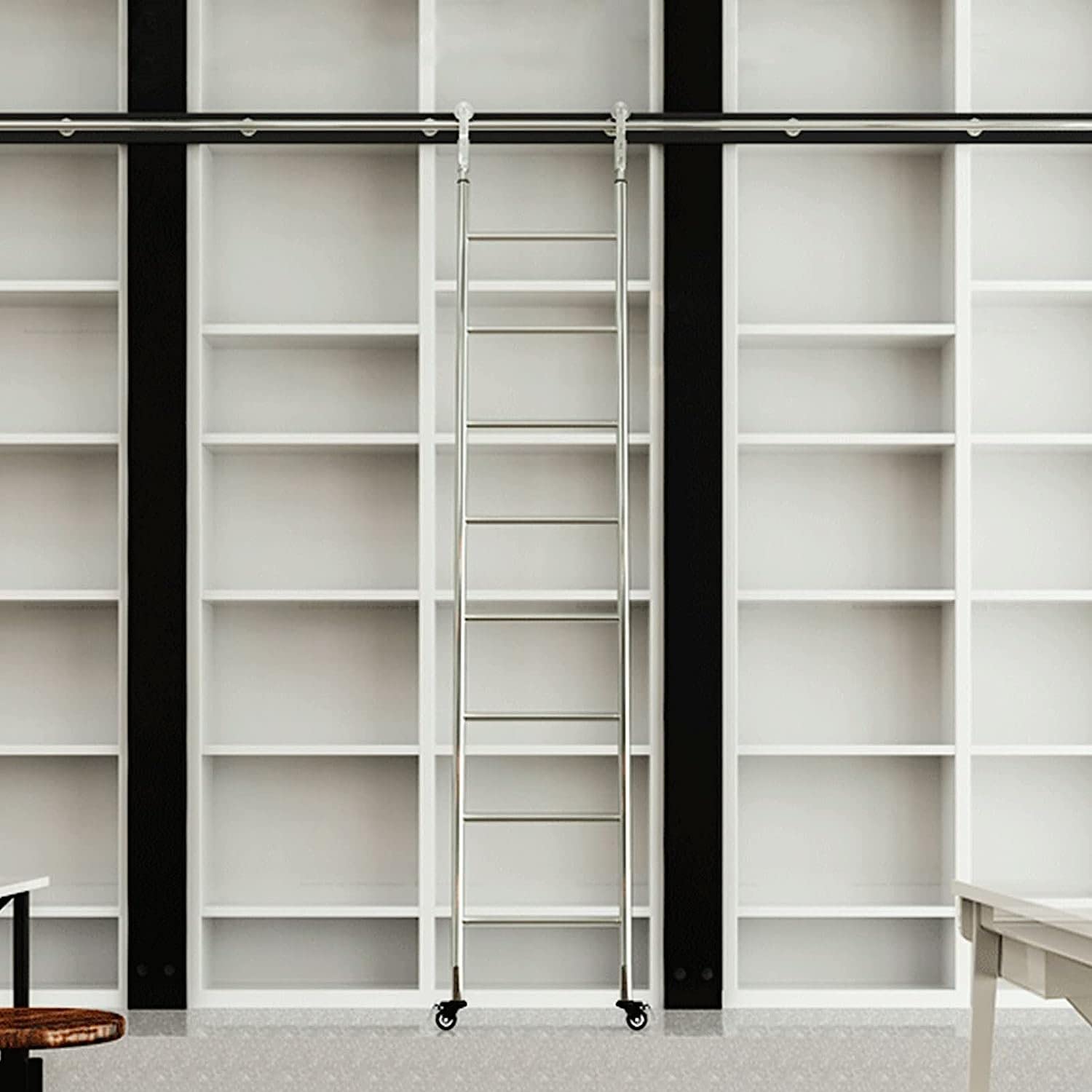 Quincaillerie de bibliothèque roulante avec rail rond de 340 cm pour échelle coulissante