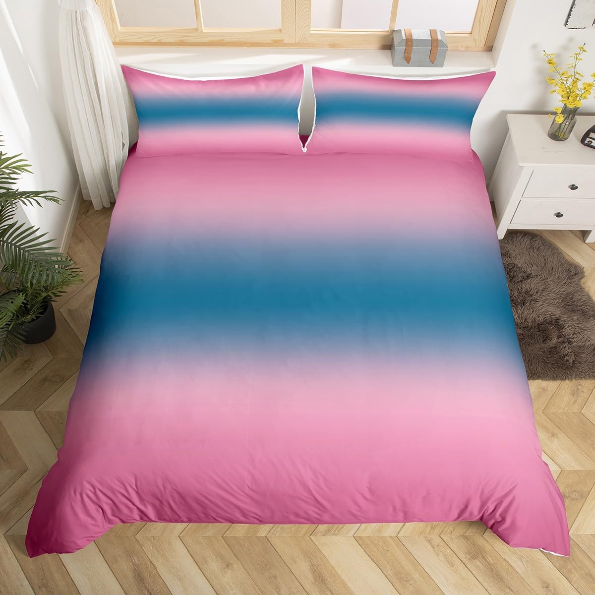 Gradient Pink Comforter Cover King, Purple Blue Ombre Gradient Duvet Cover for Boys Girls Modern Abstract Bedding Set, Minimalist Aesthetic Style Bedspread Cover with 2 Pillowcases, Zipper Closure