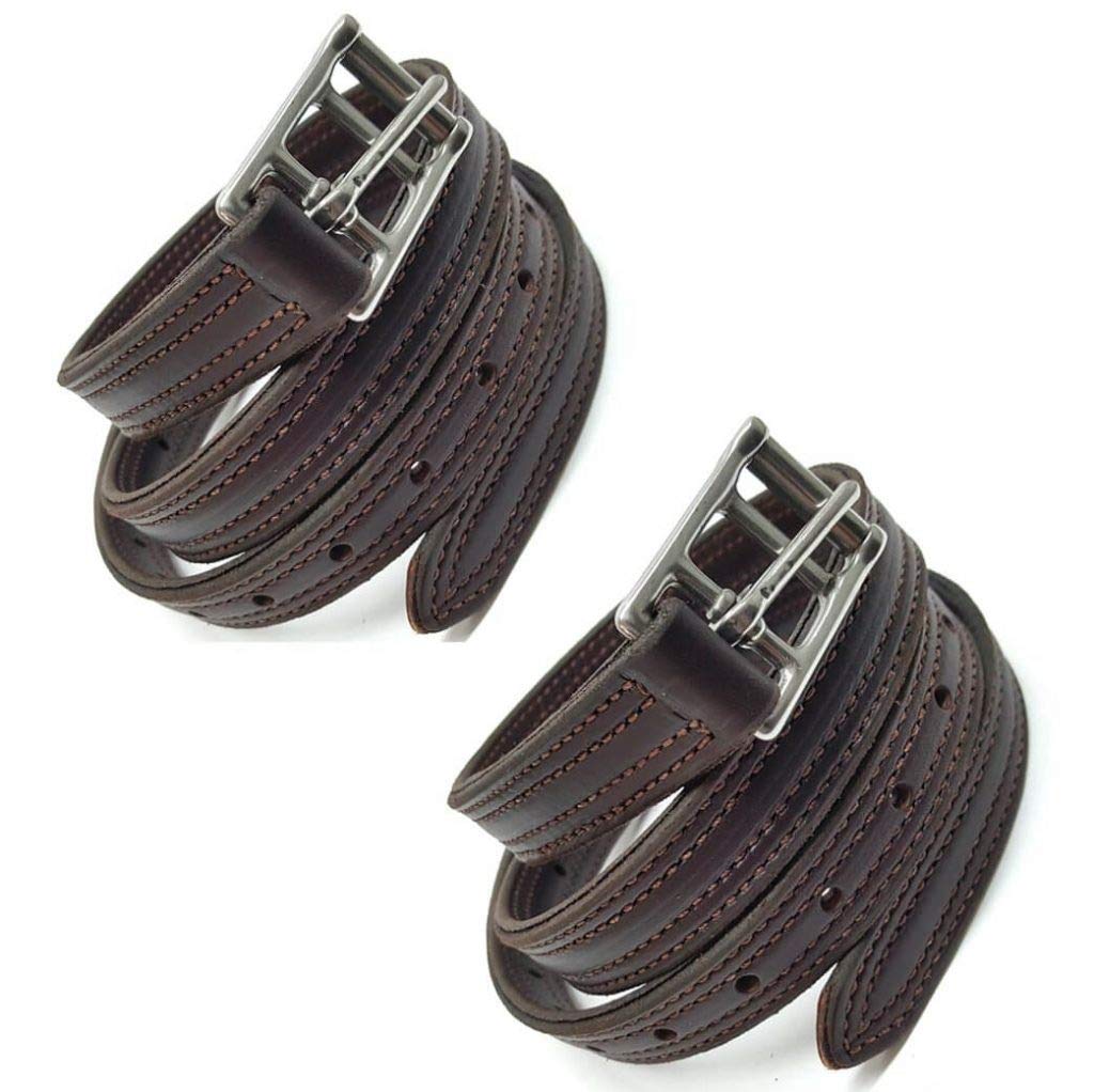 2 Pack Premium Brown Leather English 3 Ply Stirrup Leather Straps 55