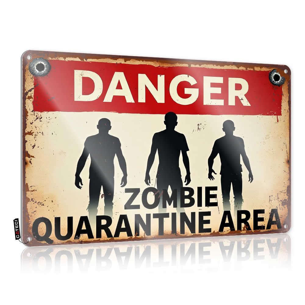 Fzfn Colour Tin Metal Decor Spring Outdoor Decor Ready To Hang - Zombie Quarantine Area: A Danger Sign Collection For Bars(20X30cm)