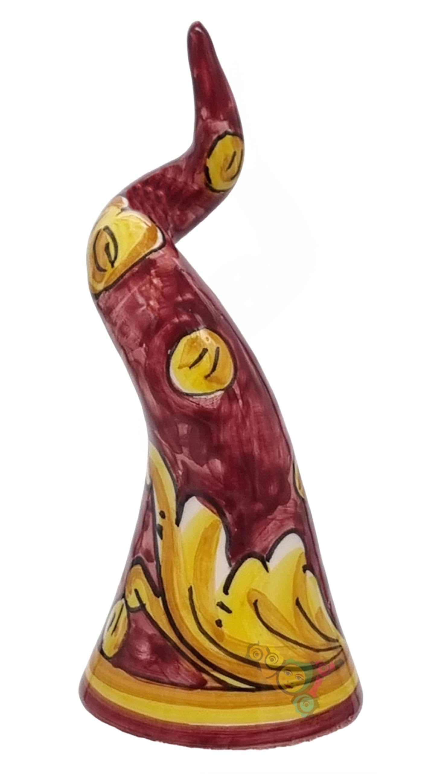 sicilia bedda - Corno Portafortuna Ceramica Caltagirone Dipinto e Decorato a Mano - Prodotto 100% Artigianale (Altezza 15x6, Maioliche Bordeaux)