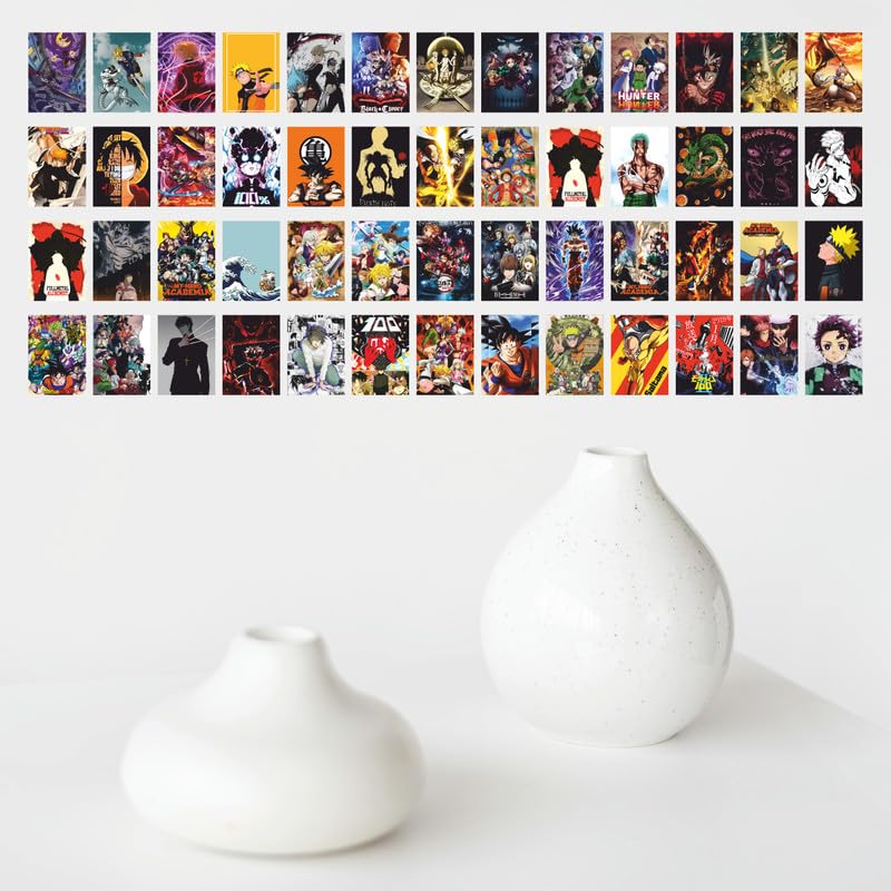 Image of POSTERONN Anime Wall Posters Set of 54, 4x6 Inch Collage Kit | 300 GSM Thick Paper Prints with Double Side Tape | Manga Wall Art for Room Decor | Bedroom Study Hostel Decoration Set