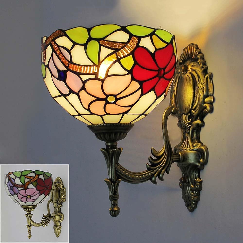 SXSCARKX Stained Glass Lamp Wall with Shade and Metal Frame, Light Indoor Vintage Sconces for Living Room Corridor Stairs Hallway (B)