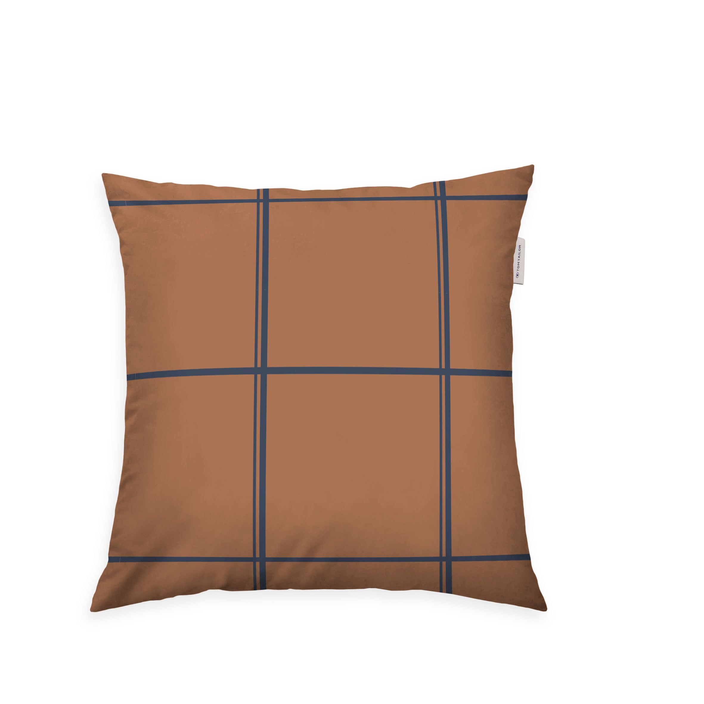 TOM TAILOR Flannel Cushion Cover, 40 x 40 cm, 100% Cotton/Flannel, with Reversible Motif and Coloured Brand Zip, Large Check Blue, Brown (Dark Navy & Rusty Red)