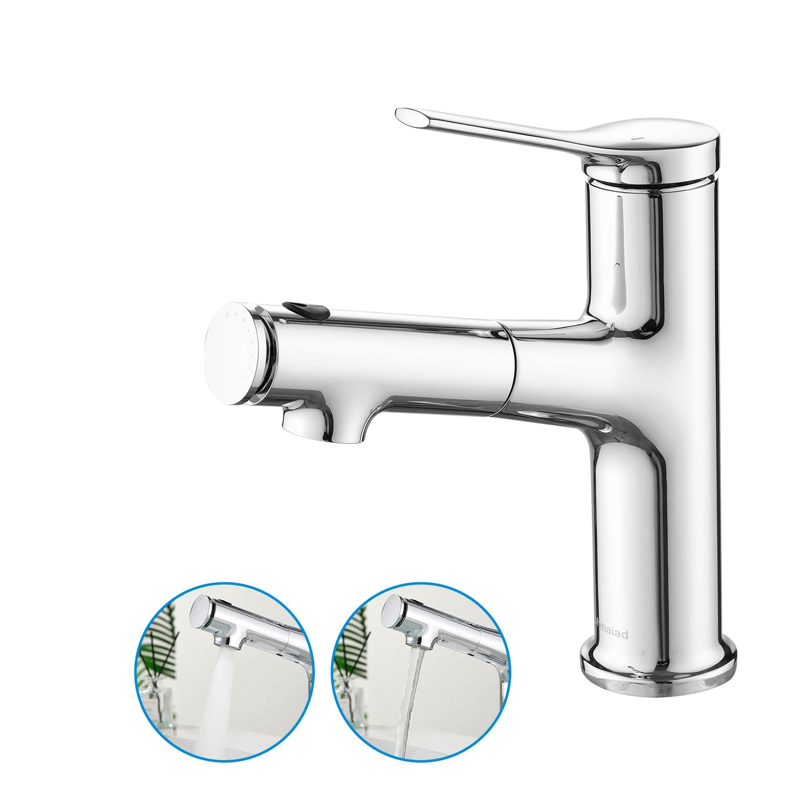 Rubinetto bagno Mynaiad, rubinetto bagno lavabo per bagno con 3 tipi di getto, doccetta estraibile, miscelatore lavabo bagno monocomando per lavabo, cromato