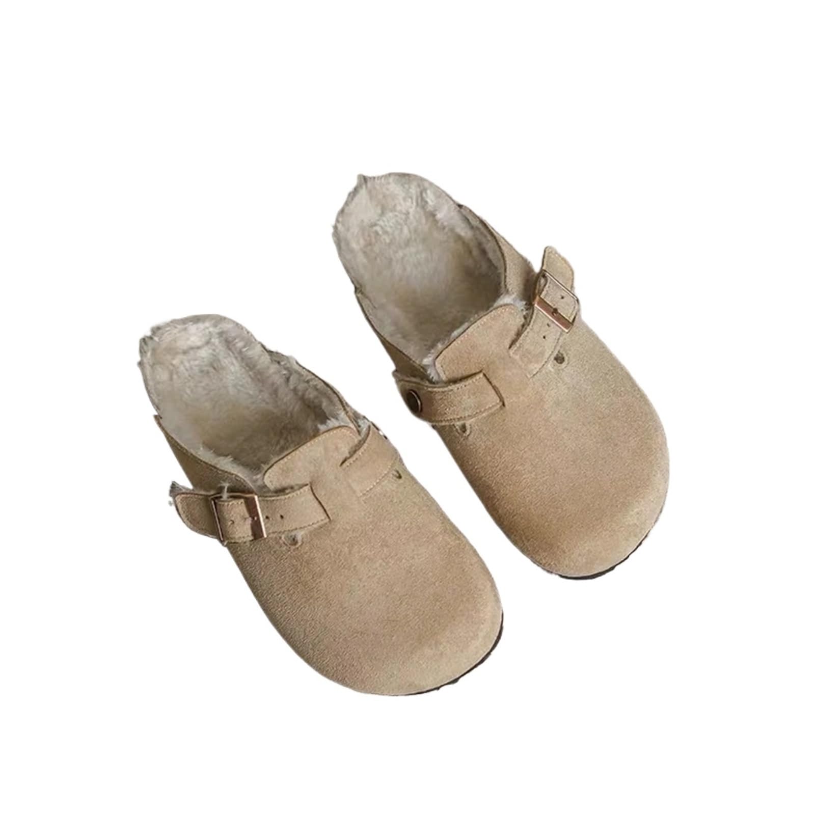 Zapatillas de Mujer Zuecos de Piel Invierno Hogar Peludo Corto Felpa Planas Diapositivas Cálido Al Aire Libre Casual Hombres