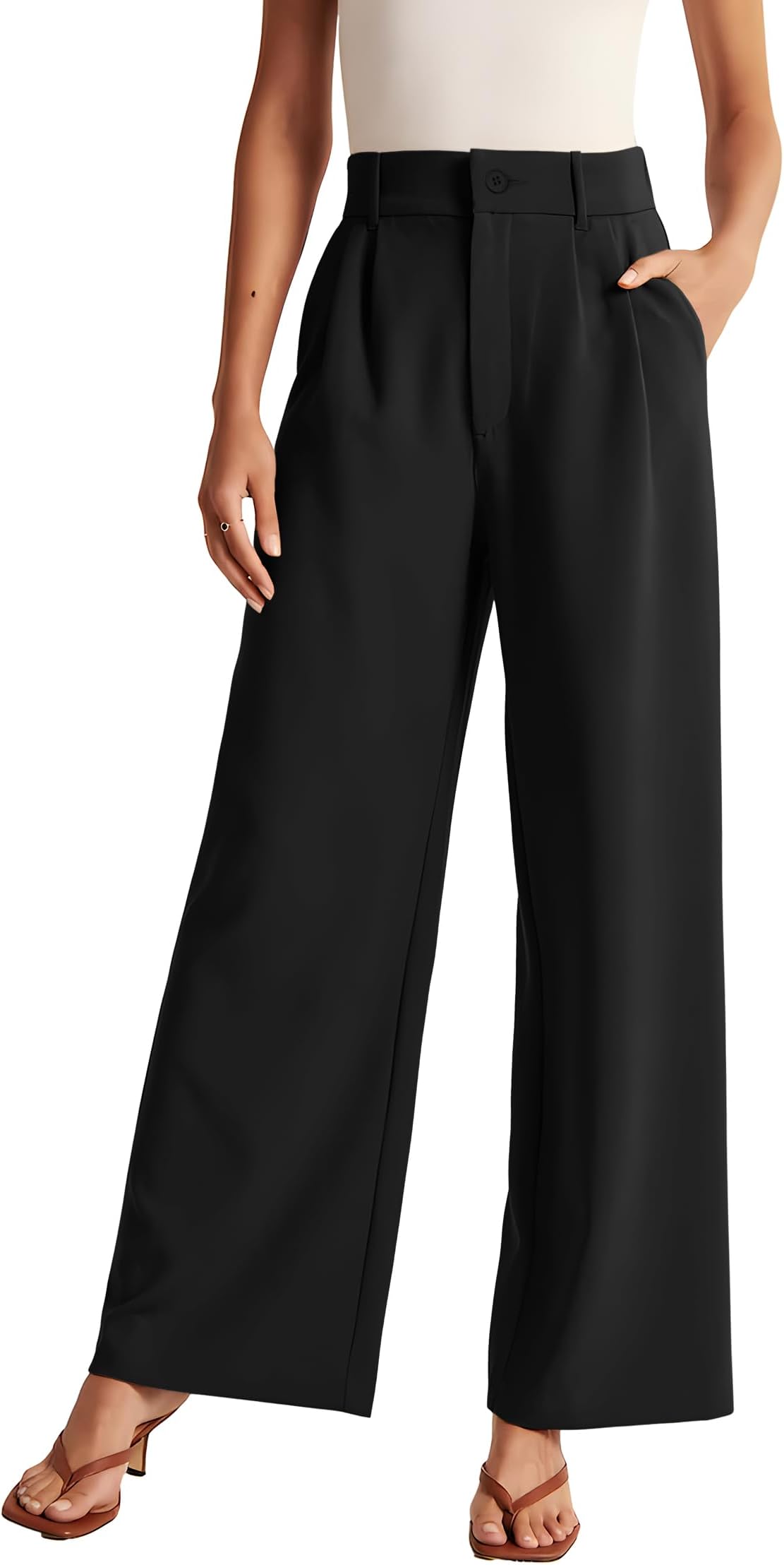NOAHELLAWomens Wide Leg Pants High Waisted Business Casual Summer Dress Pants Palazzo Long Work Trousers with Pockets