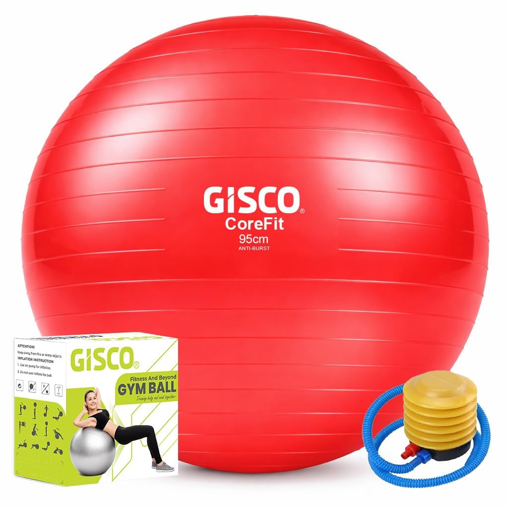 Gym Exercise Ball with Foot Pump | Anti-Burst PVC Stability Ball for Home Gym, Pilates, Pregnancy, Core Strength, Balance, Fitness & Physical Therapy | Red-image-40