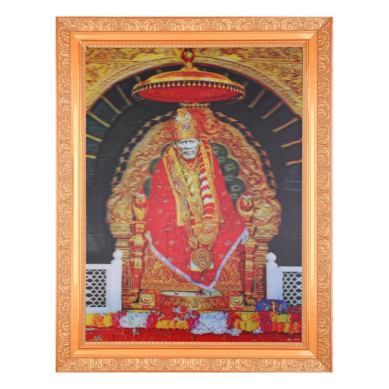Tableau Shirdi Sai Baba 5D avec impression d'art et cadre doré