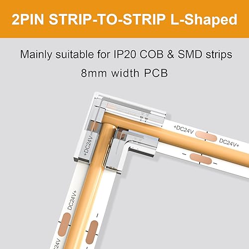 Miniatura 4 de VISDOLL 20 piezas Conectores de Tira de Luz LED COB 8mm 2 Pines, Conector en Forma de LEsquina de Tira a Tira Conectores de Cinta de Luz LED,