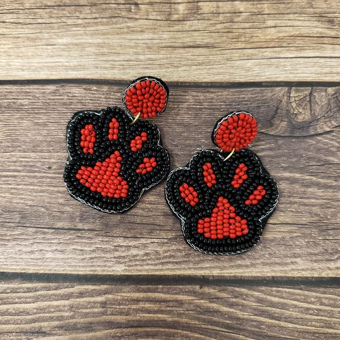 Emulily Beaded Colorful Paw Post Earrings Handmade Paw Earrings3