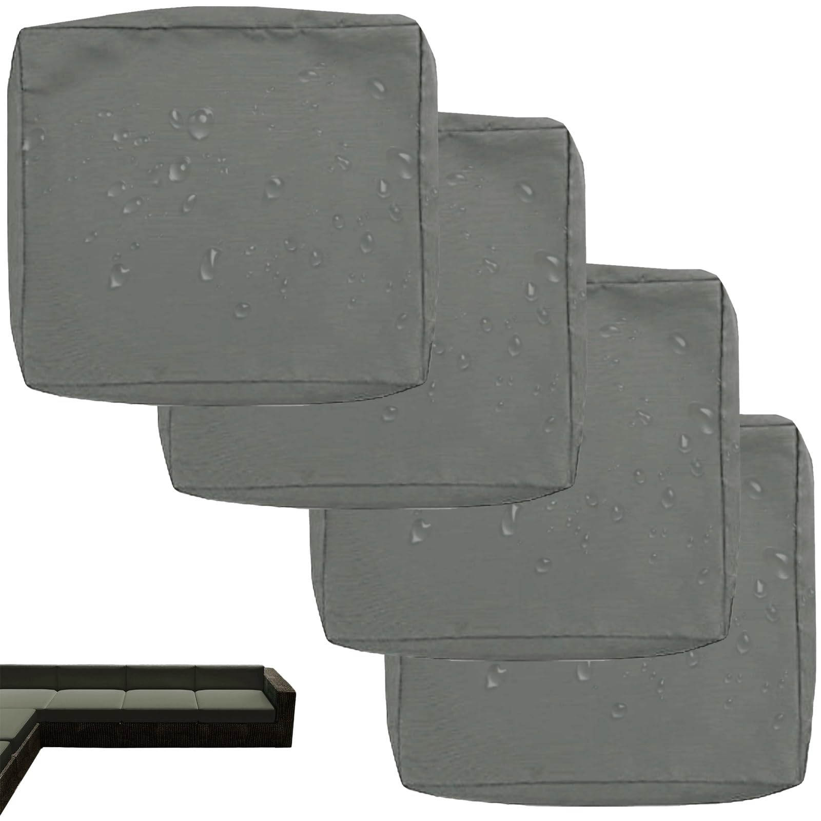 uyeoco 1/2/4-Pack Fodera Impermeabile per Divano con Cerniera, Coprisedile Rimovibili per Interni ed Esterni, per Patio, Mobili in Rattan e Cuscini da Giardino(Gray,60x55x10cm(4pc)) 60x55x10cm(4pc) Grigio