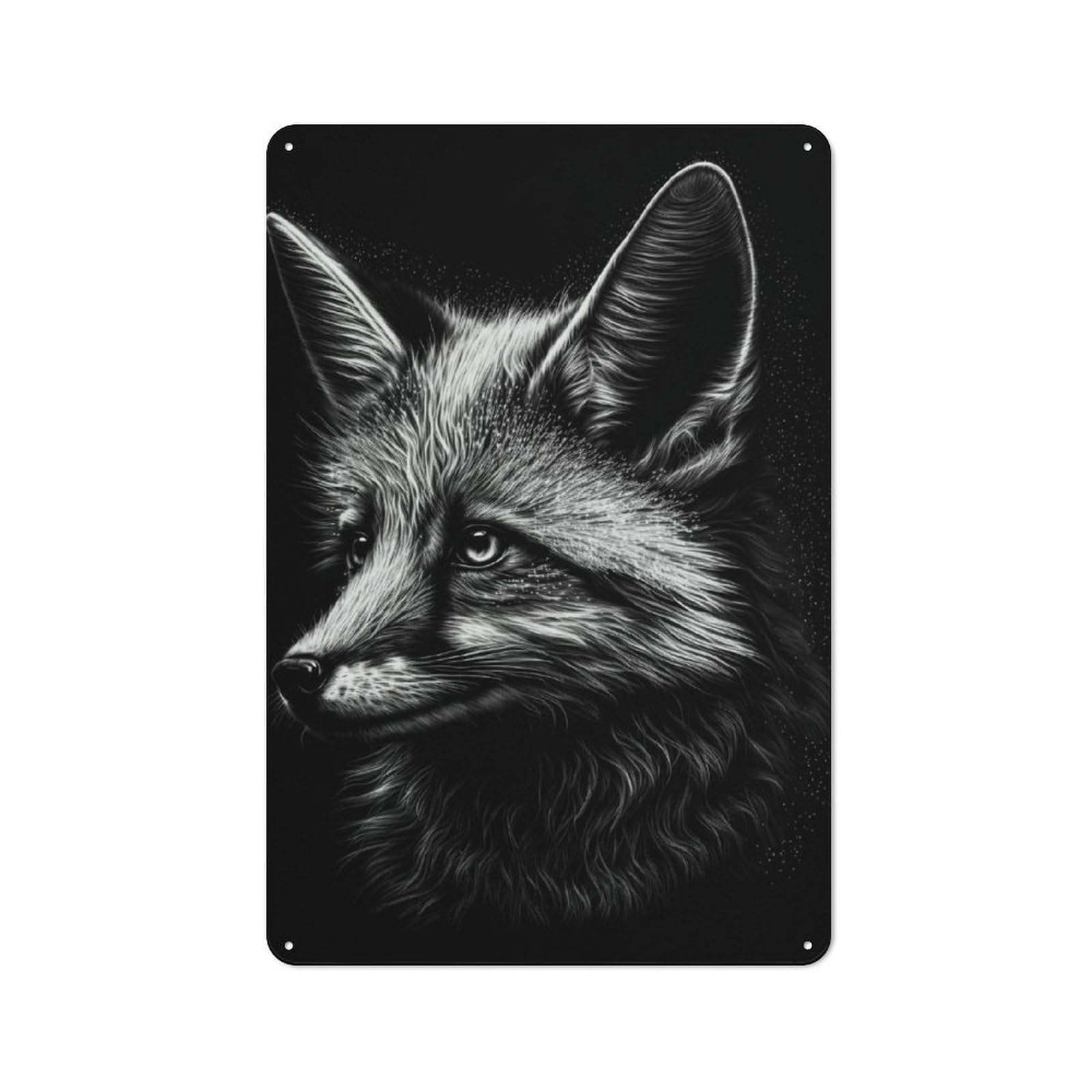 Junmoney Fox Bw Retro Metal Plaque 30X20cm For Lounge Or Reading Corner, Suited To Lounge Decor Fans
