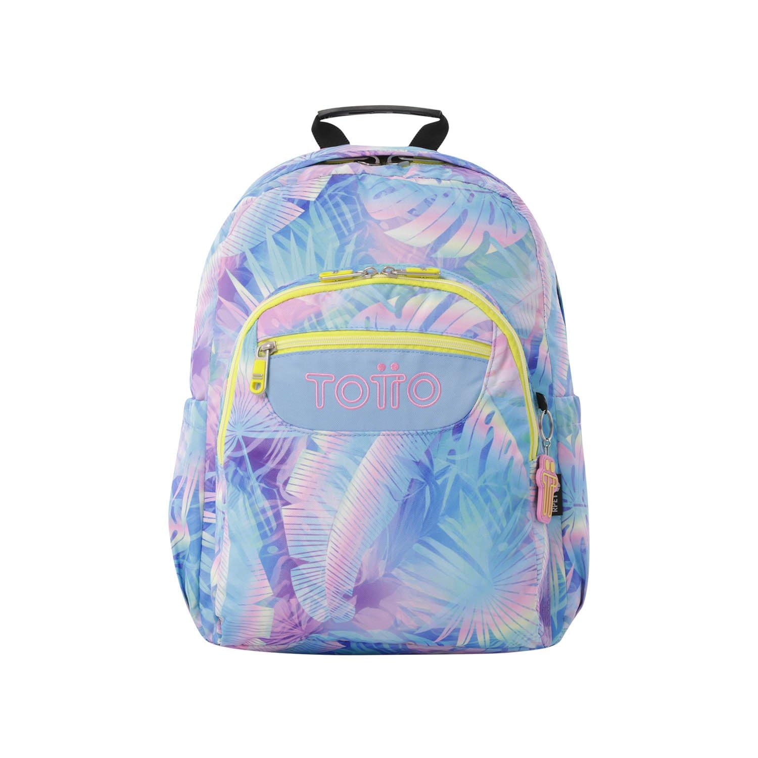 TOTTO - Mochila Escolar Adaptable a Carro, Modelo Acuareles, Capacidad 20 L, Bolsillo para Pc 14", 2 Bolsillo Botella, Espaldar Ergonómico con Flujo de Aire, Cómodas Correas en S, Estampado Prisma