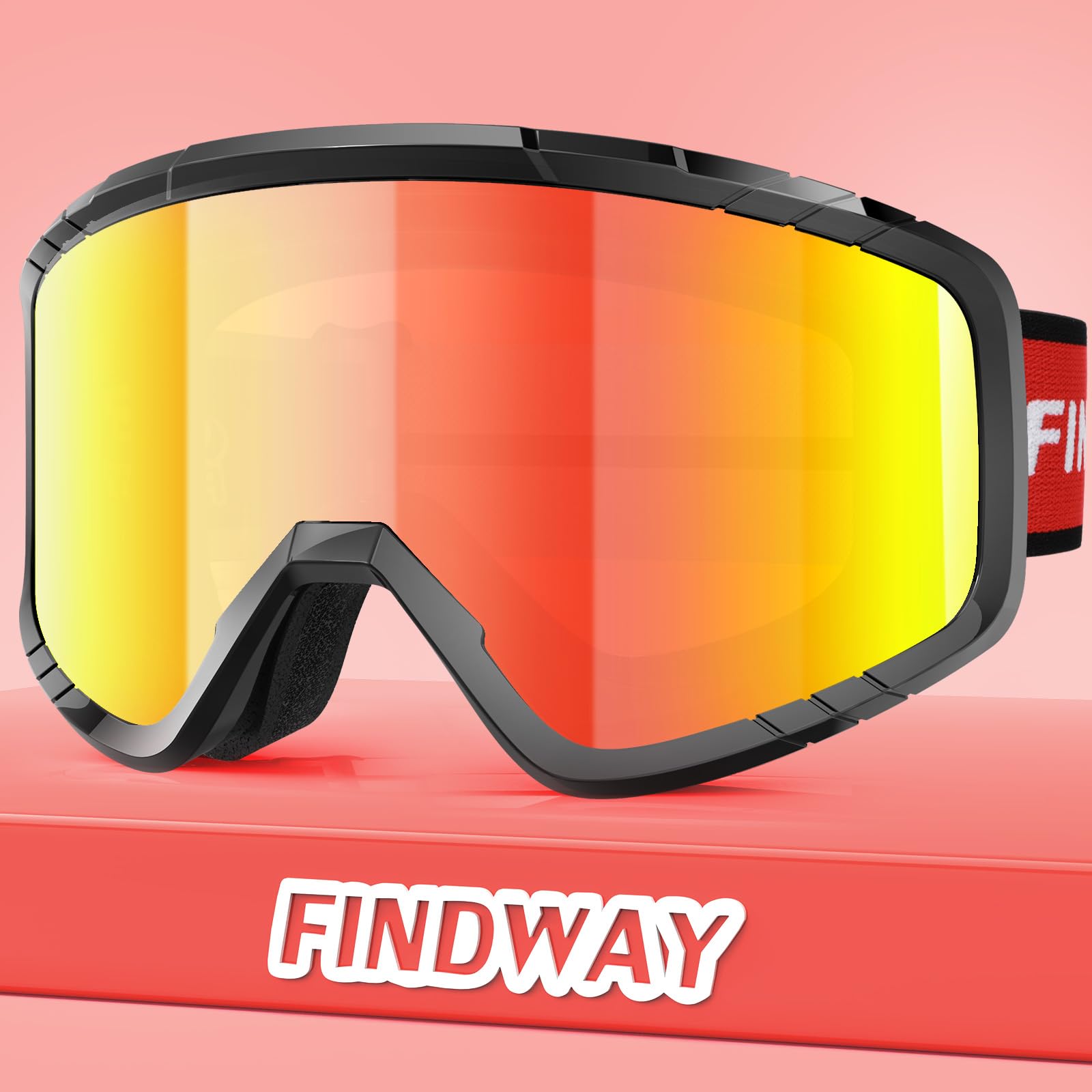 Findway Maschera da Sci, Occhiali da Sci per Uomo Donna Teenager OTG Maschere Sci, 100% Anti-UV Maschera Sci, Anti Nebbia, Adatto a Snowboard, Motocross e Altri Sport Invernali