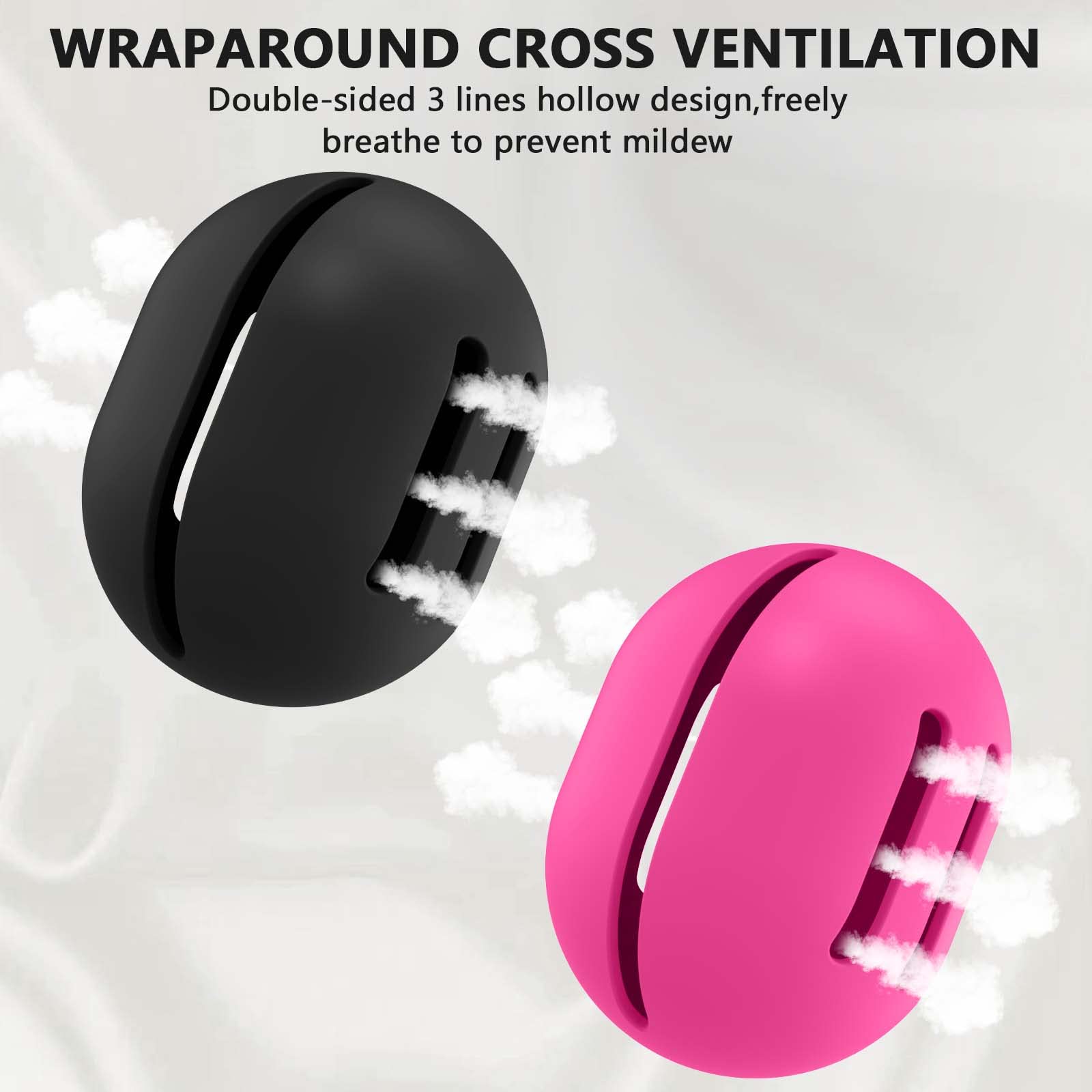 Fauxomor Makeup Sponge Holder,2PCS Double-sided Breathable Silicone Beauty Blender Case Travel,Shatterproof Beauty Blender Holder All Sponges Sanitary Reuse Easy to Carry,Black+Rose Red - Image 3