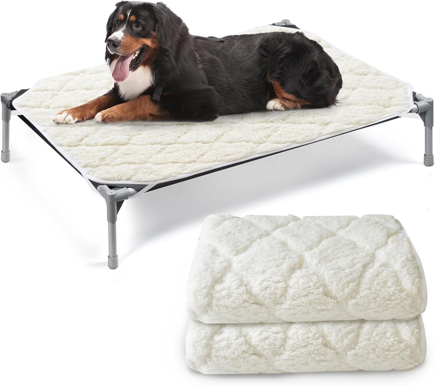 Elevated Dog Bed Pad Waterproof 2 Pack, Soft Plush Dog Pet