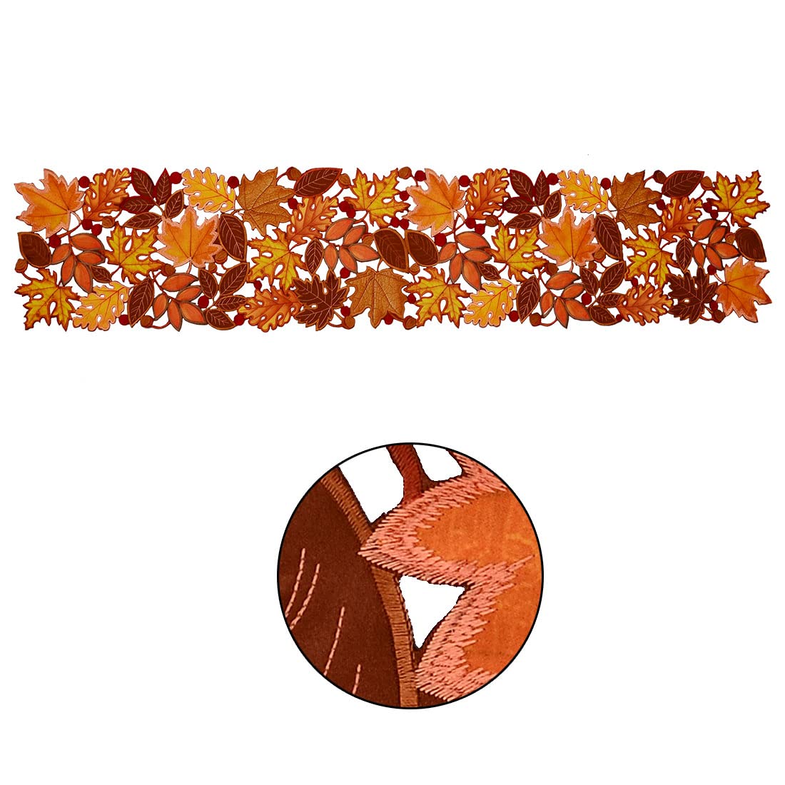 Simhomsen Embroidered Fall Leaves Table Runner for Thanksgiving Autumn Harvest Decorations (14 × 34 inches) - Image 2