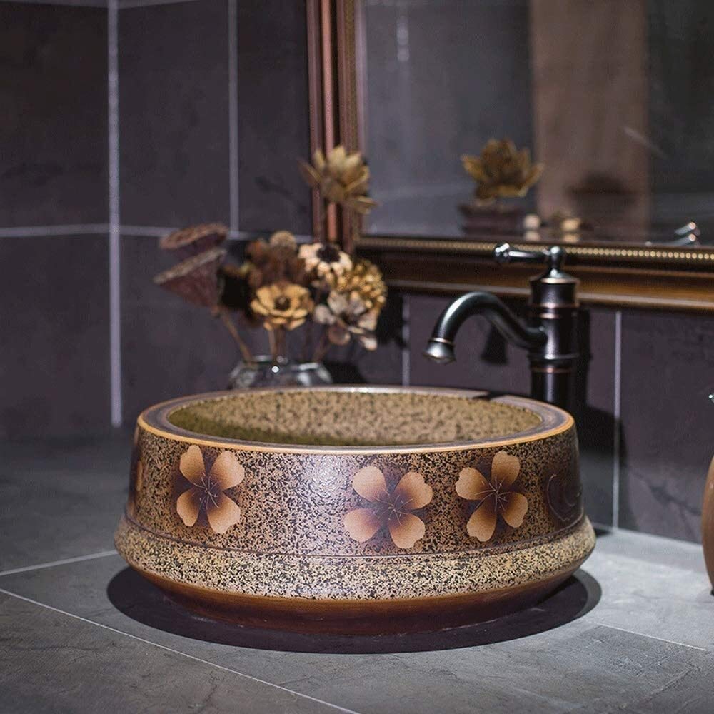 Szafka Pod Umywalkę Z Umywalką, Umywalka Łazienkowa, Umywalka Nablatowa, Brązowa, Okrągła, Porcelanowa, Ceramiczna, Umywalka Nablatowa, Umywalka Nablatowa