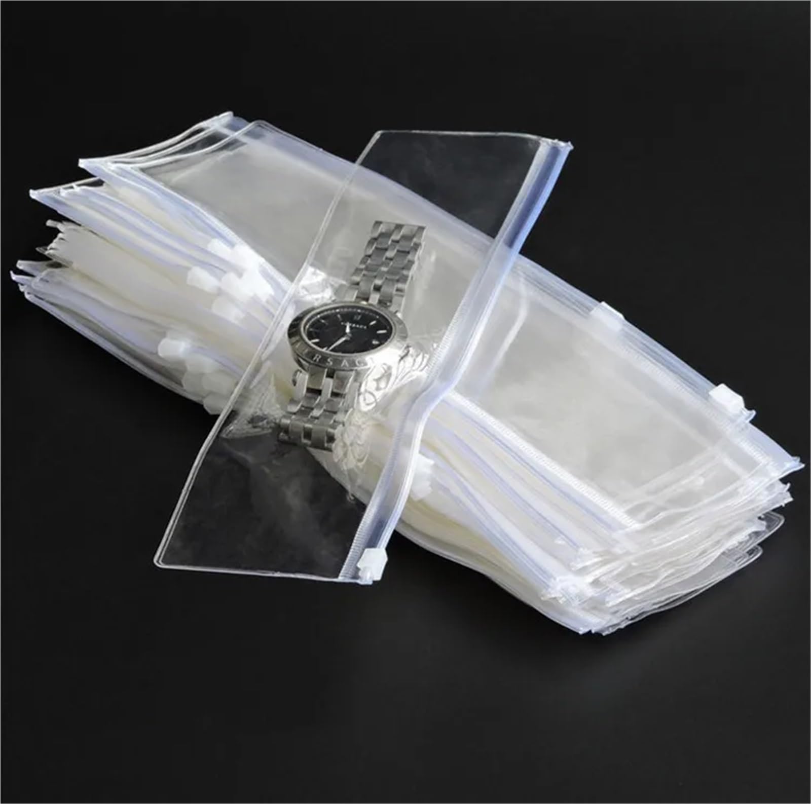 Lot de 200 sacs d'emballage longs en plastique PVC transparent pour bijoux, colliers, bracelets et montres - Anti-poussière et oxydation (A)