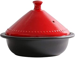ZCM Casserole, Casserole à Braiser à La Vapeur Casserole Saine Pot en Terre pour Braiser, Marmite à Tajine Marocaine avec Couvercle Rouge, Casserole en Céramique avec Tiroir à Panier Rouge 0.73 Quart