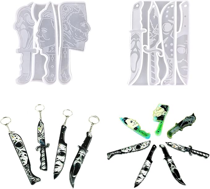 HyzaPhix Dagger Resin Molds Keychain Epoxy Casting Mold Scary Knife Silicone Mold Jewelry Making Supplies Michael Myers for DIY Pendant Horror Halloween Decorations