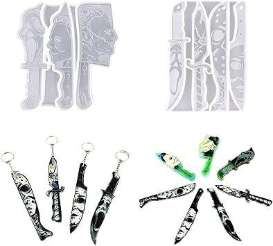 HyzaPhix Dagger Resin Molds Keychain Epoxy Casting Mold Scary Knife Silicone Mold Jewelry Making Supplies Michael Myers for DIY Pendant Horror Halloween Decorations