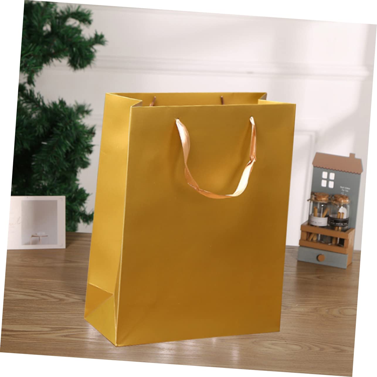 Mikinona Papiertüten in Gold Kraftpapier mit Großer Kapazität 12 Stück und Einfachem Falten Elegante Tragetaschen für Tägliche Aufbewahrung und Geschenkverpackung