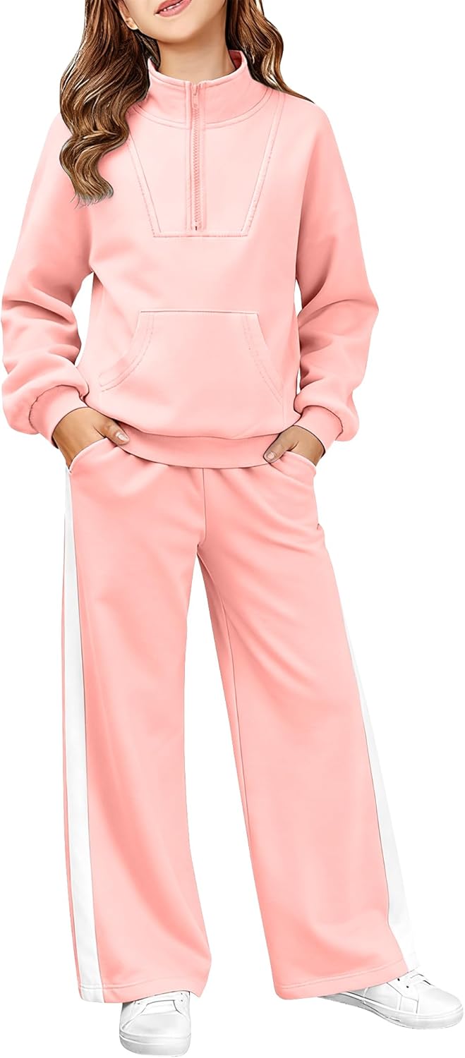 Girls Clothes 2 Piece Sweatsuit Set Half Zip Sweatshirt & Pants Fall Winter Outfits for Teen Tween Girls Size 7-14Y