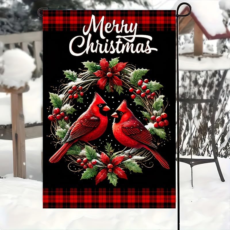 Christmas Garden Flag 12x18 Inch Double Sided Holiday Outdoor Flag with Red Bird and Holly Design for Lawn Patio Yard Winter Farmhouse Decoration - Image 3