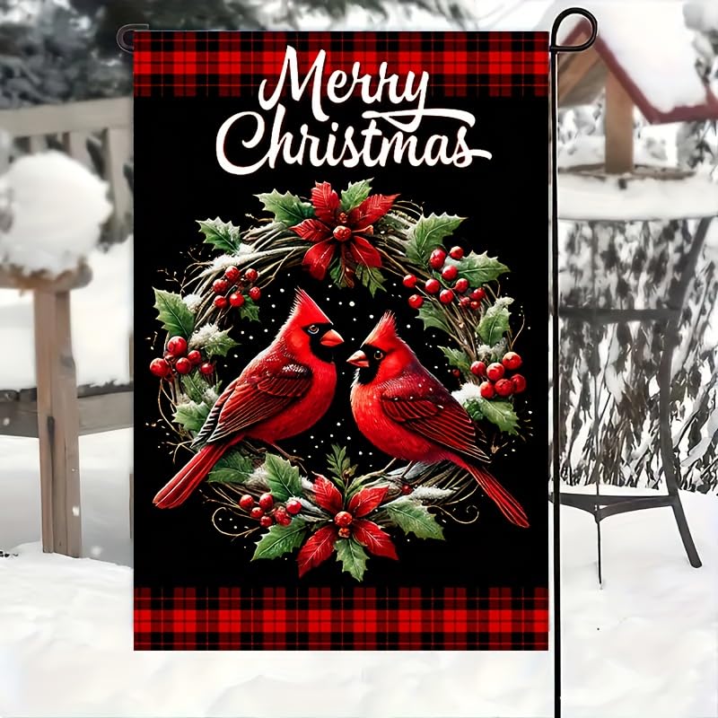 Image of BlissYard Christmas Red Bird Garden Flag 12x18 Inch Polyester
