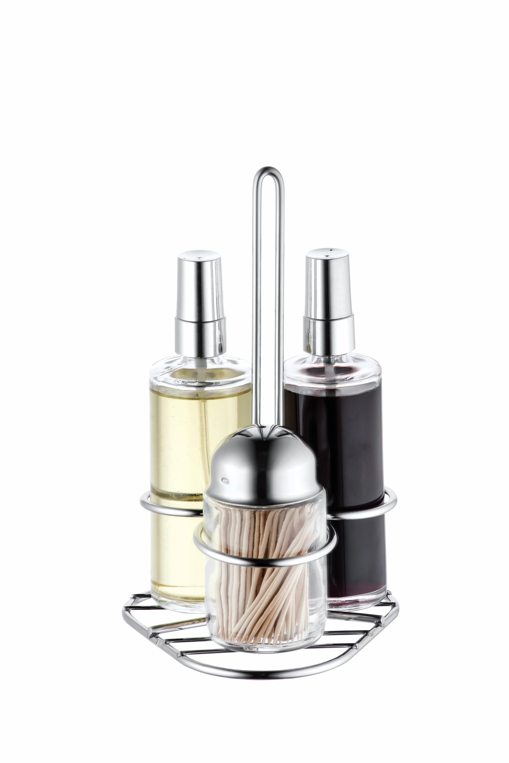 Forma Galheteiro Inox 4 Peças Saleiro Azeiteiro Vinagreiro Spray em Aço Inox