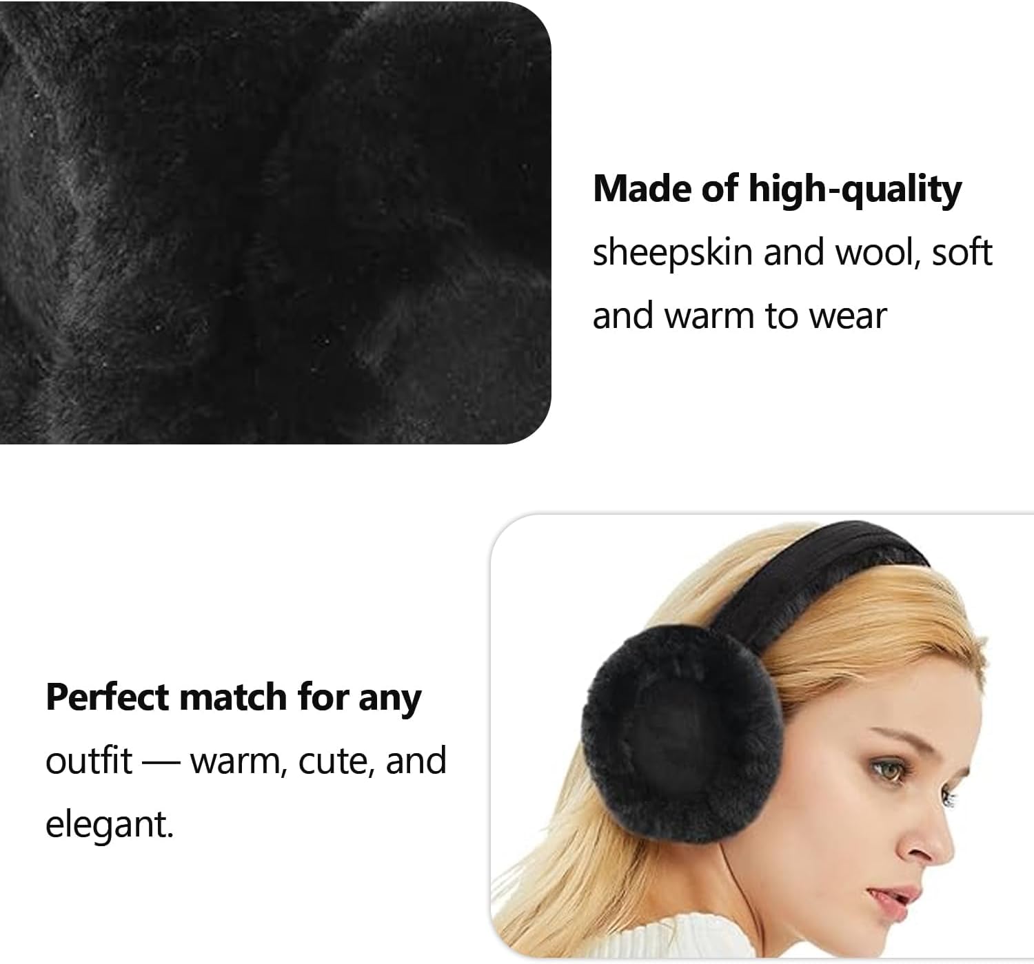 Aurya Sheepskin Earmuffs, Classic Ear Warmer for Winter Outdoor, Wool Ear Muffs for Men and Women - Image 7
