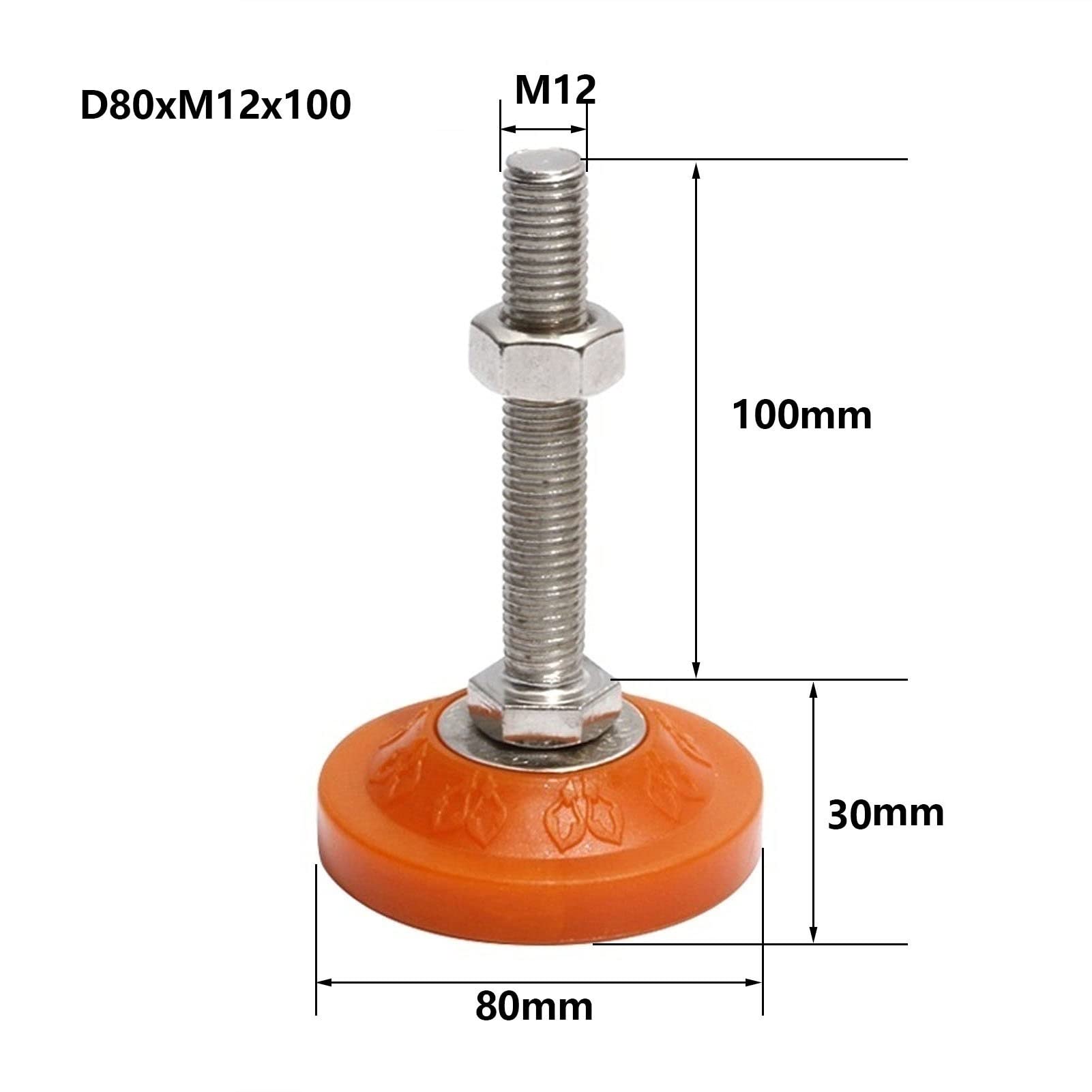 BREAKA Niveladores de Patas Ajustables de 6 uds., pies niveladores de Longitud de Rosca de 100mm, niveladores de Muebles Resistentes for Muebles y Equipos mecánicos (Size : D80XM12X100MM)