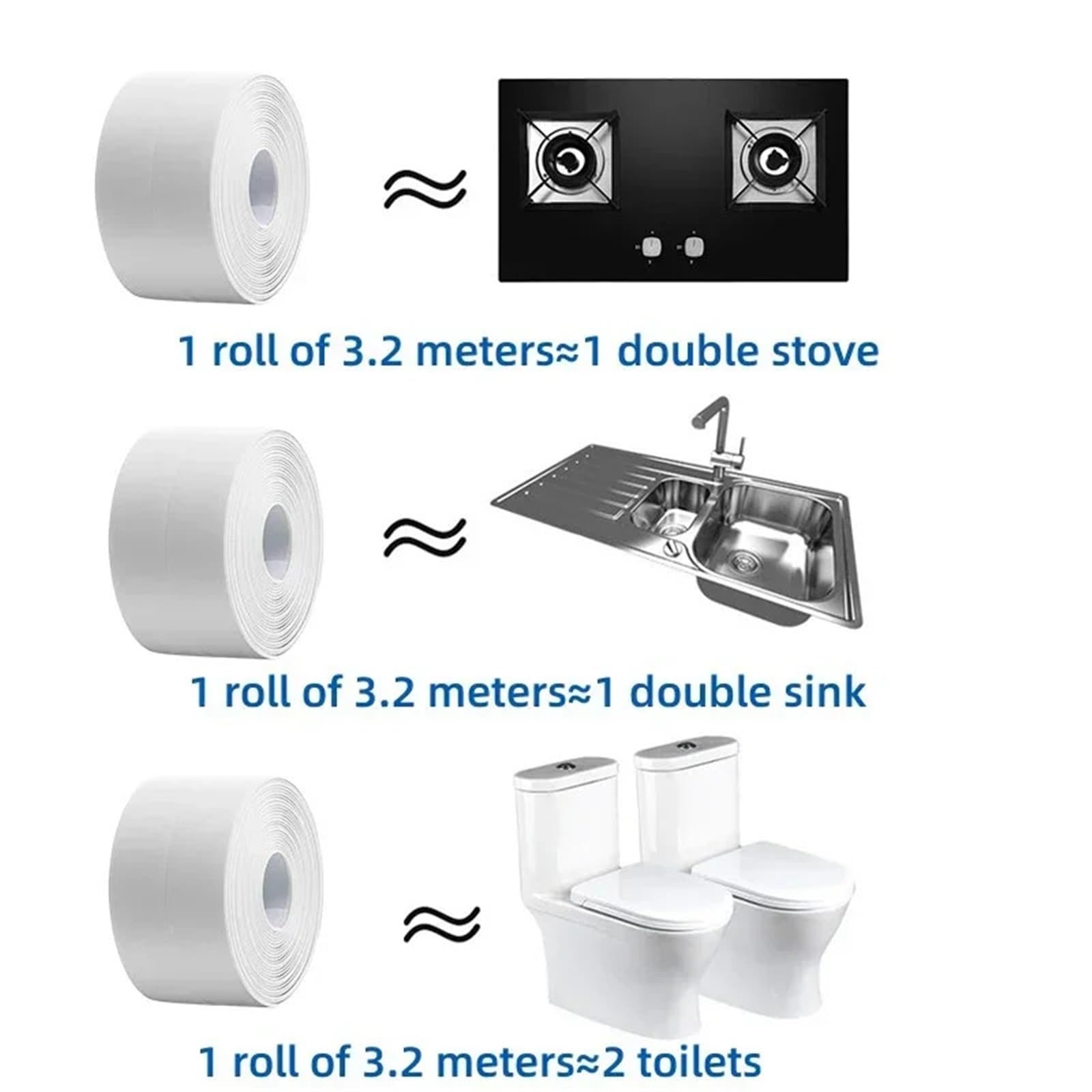 Nastro sigillante, 2 Rotoli di Nastro sigillante Autoadesivo Mastice for Bagno, WC, Adesivi murali angolari